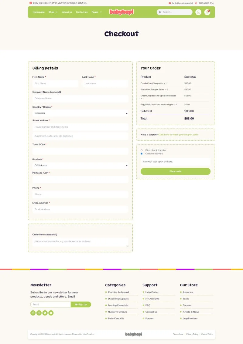 电商 Elementor 模板结账页面预览