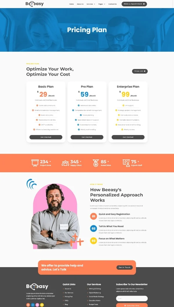 服务/咨询 Elementor 模板价格页面预览