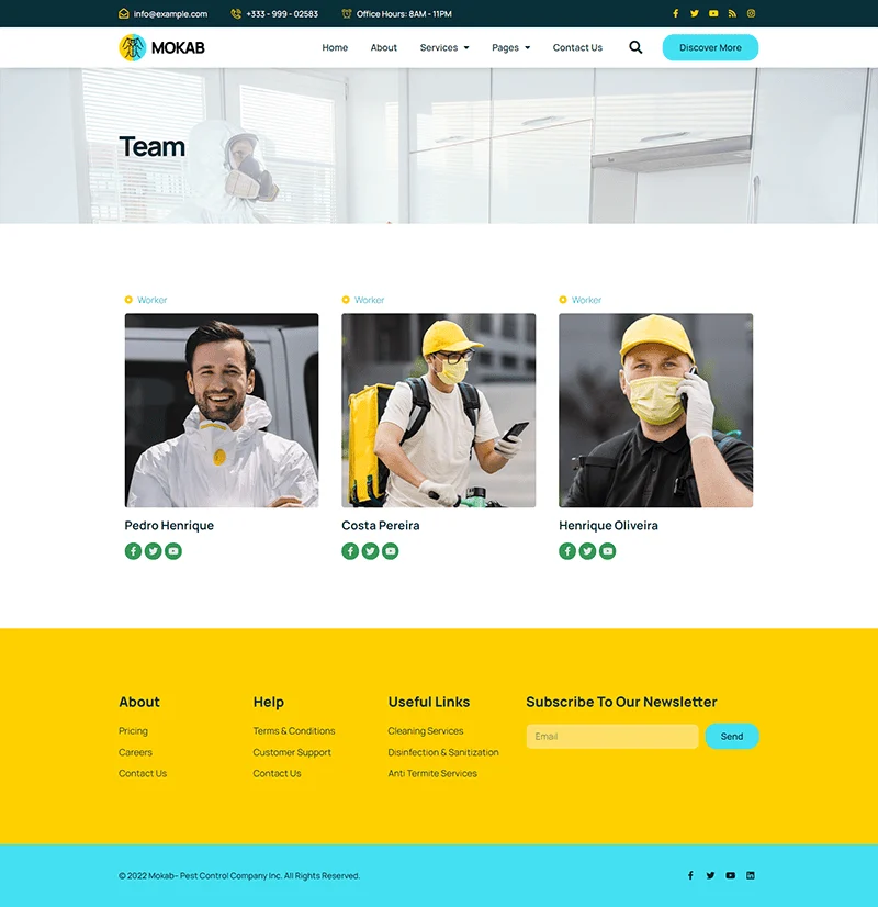 虫害防治公司Elementor网站模板_一键导入快速建站插图4-WP资源海 服务/咨询 Elementor 模板团队页面预览