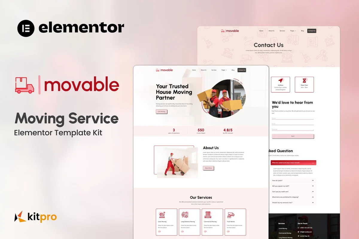 搬家与搬迁服务Elementor网站模板_一键导入快速建站插图-WP资源海 物流/运输 Elementor 网站模板封面