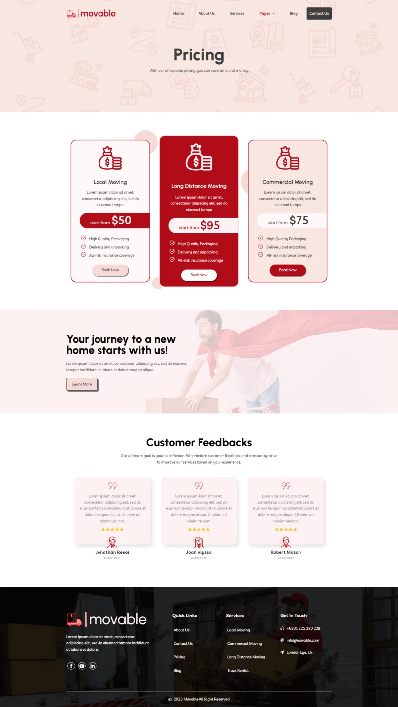 物流/运输 Elementor 模板价格页面预览