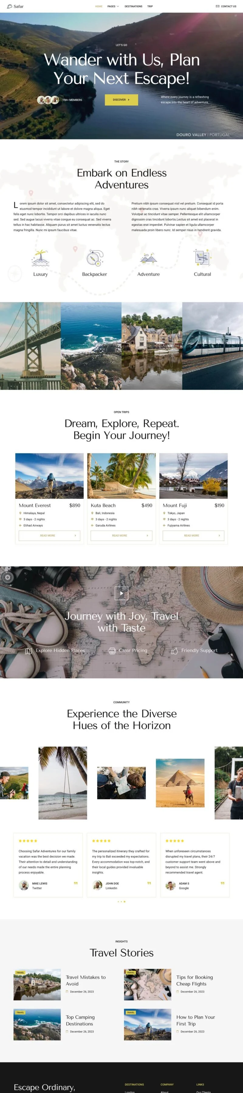 户外/旅行 Elementor 模板首页预览