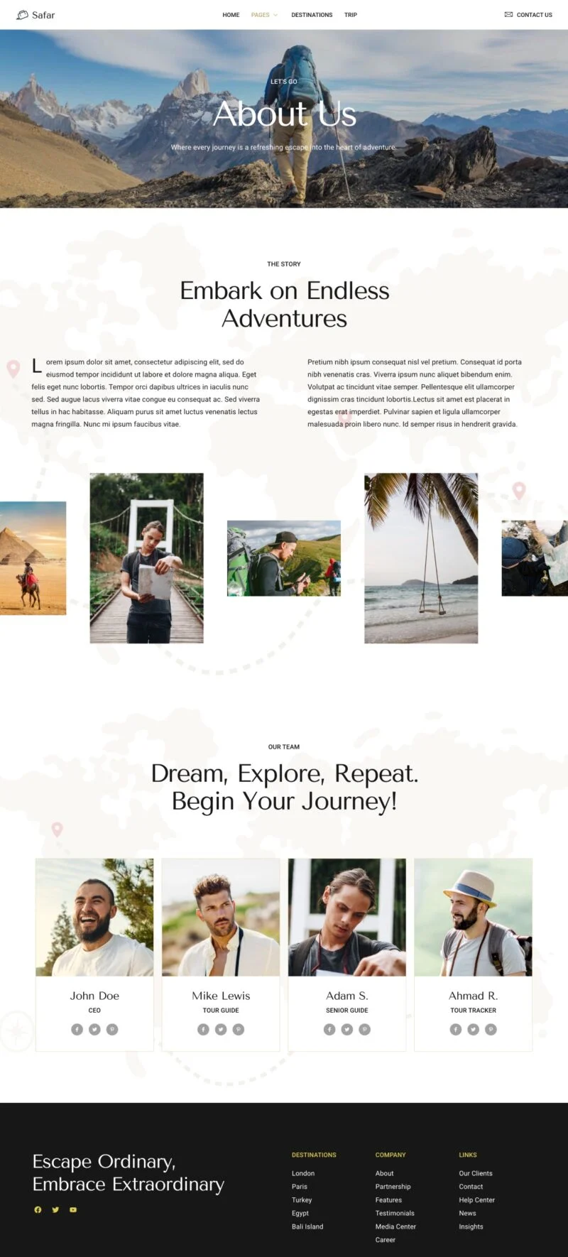 户外/旅行 Elementor 模板关于我们预览