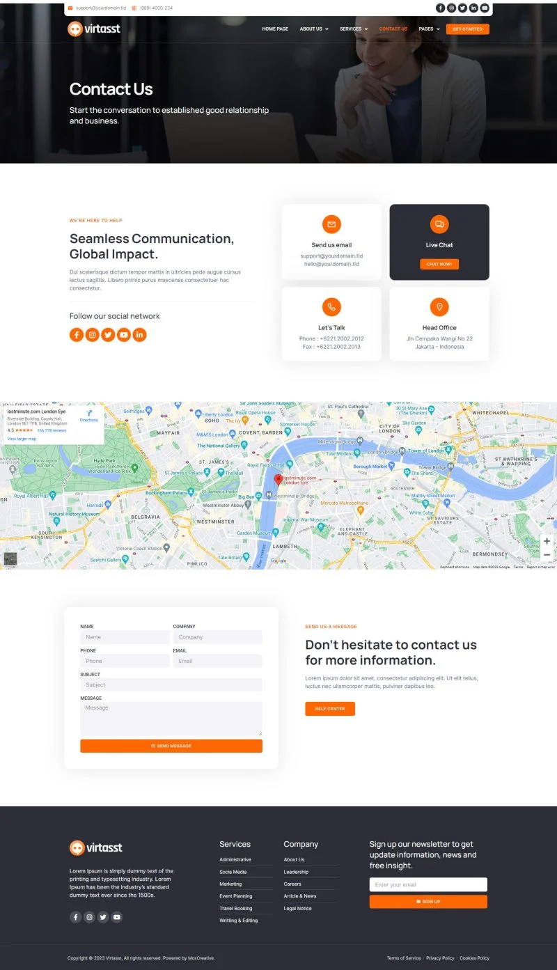 服务/咨询 Elementor 模板联系页面预览