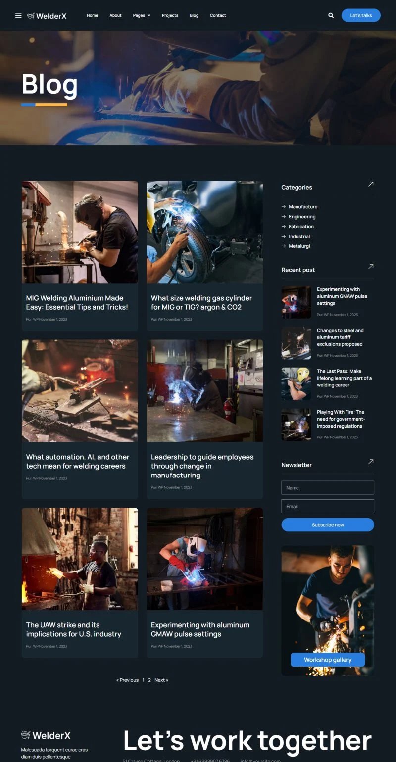 焊接加工与工程服务Elementor网站模板_一键导入快速建站插图4-WP资源海 工业/工厂 Elementor 模板博客页面预览