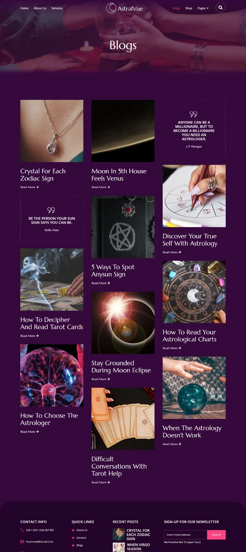 占星与星座运势Elementor网站模板_一键导入快速建站插图3-WP资源海 服务/咨询 Elementor 模板博客页面预览
