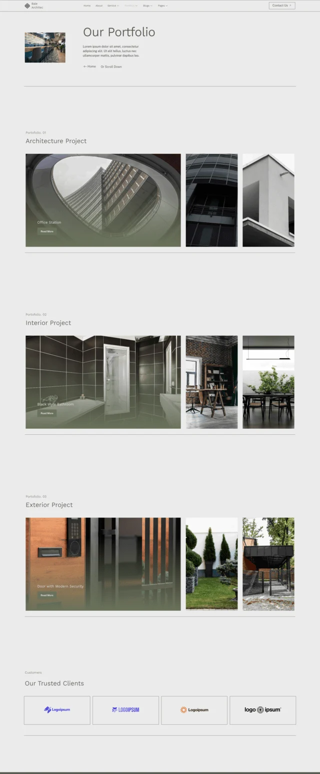 建筑与室内外设计Elementor网站模板_一键导入快速建站插图5-WP资源海 建筑/地产 Elementor 模板案例页面预览