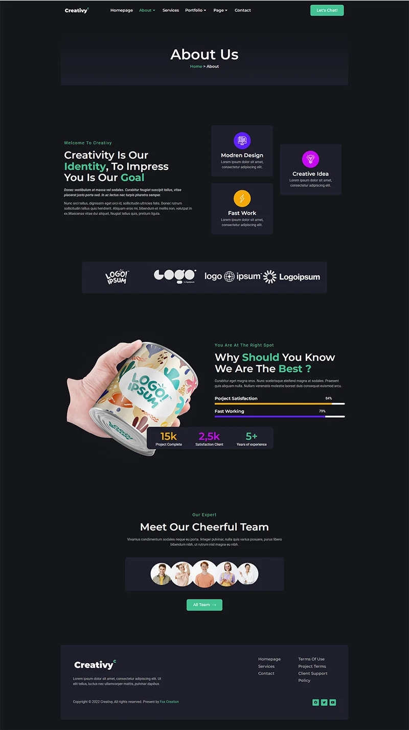创意设计与开发机构Elementor网站模板_一键导入快速建站插图2-WP资源海 艺术/设计 Elementor 模板关于我们预览