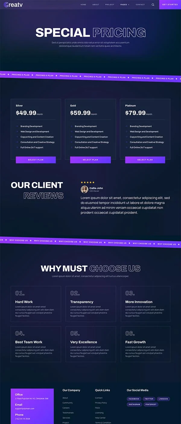 艺术/设计 Elementor 模板价格页面预览