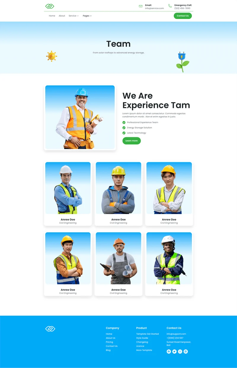 工业/工厂 Elementor 模板团队页面预览