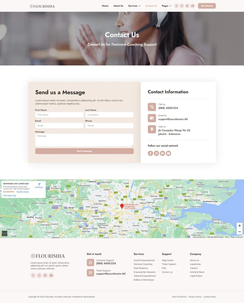 女性生活与商业教练Elementor网站模板_一键导入快速建站插图4-WP资源海 服务/咨询 Elementor 模板联系页面预览