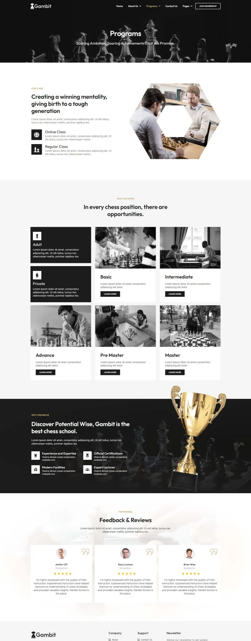 国际象棋俱乐部课程培训Elementor网站模板_一键导入快速建站插图3-WP资源海 教育/培训 Elementor 模板项目页面预览