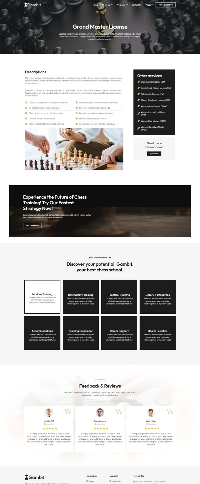 国际象棋俱乐部课程培训Elementor网站模板_一键导入快速建站插图4-WP资源海 教育/培训 Elementor 模板课程详情预览
