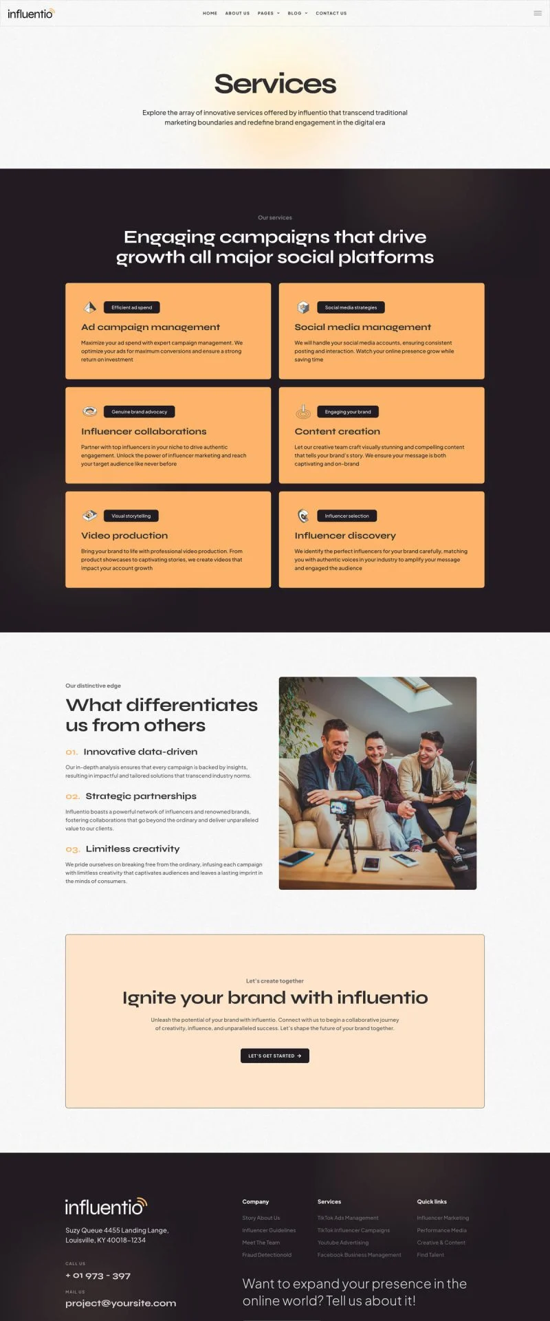 网红营销创意代理机构Elementor网站模板_一键导入快速建站插图7-WP资源海 艺术/设计 Elementor 模板服务页面预览