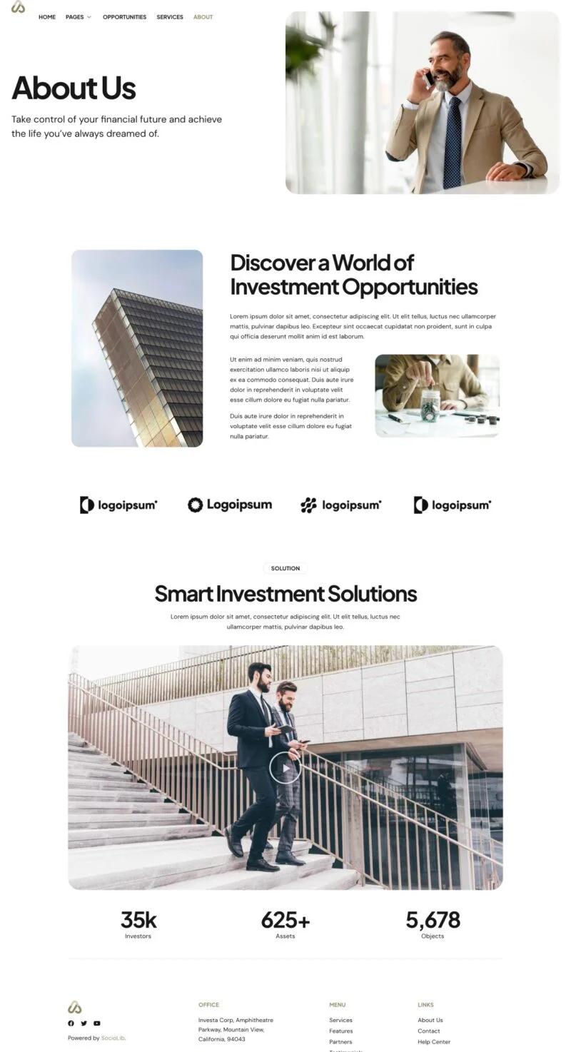 金融/投资 Elementor 模板关于我们预览