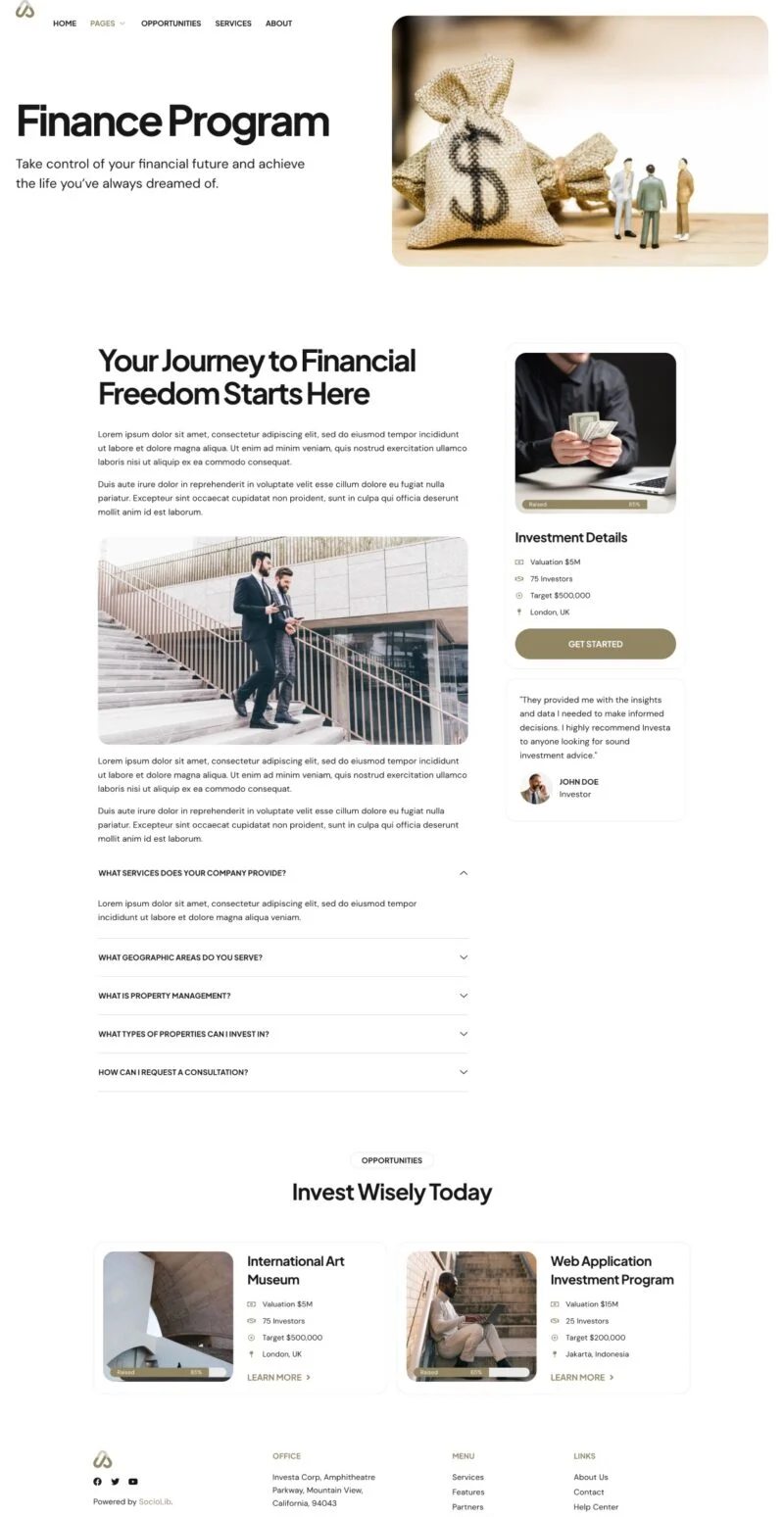 金融/投资 Elementor 模板投资机会详情预览