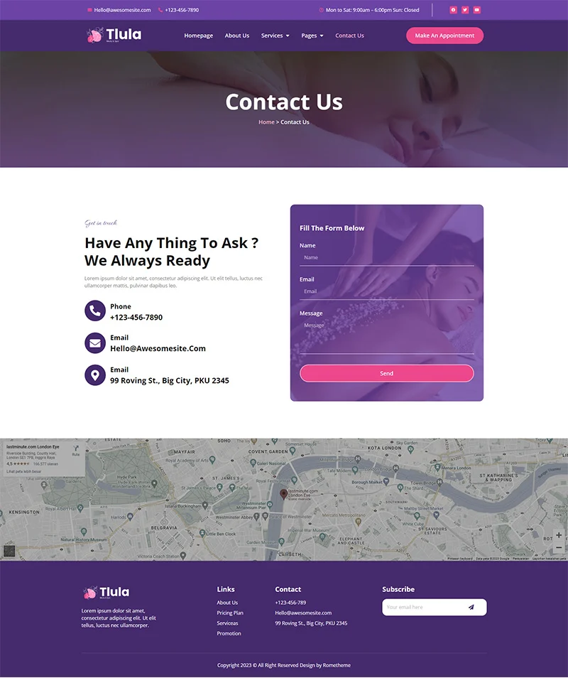 美容/美发 Elementor 模板联系页面预览