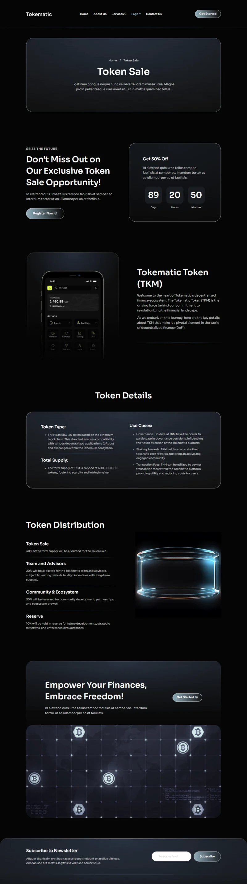 金融/投资 Elementor 模板代币销售页预览