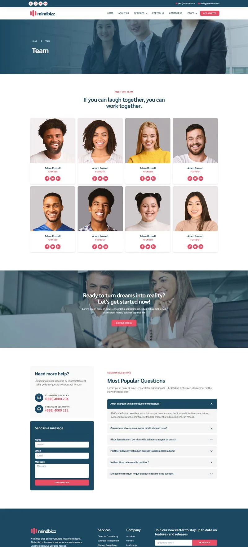 企业咨询公司Elementor网站模板_一键导入快速建站插图4-WP资源海 服务/咨询 Elementor 模板团队页面预览