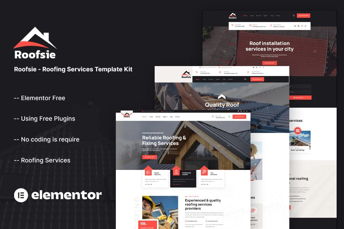 屋面工程公司Elementor网站模板_一键导入快速建站插图-WP资源海 建筑/地产 Elementor 网站模板封面