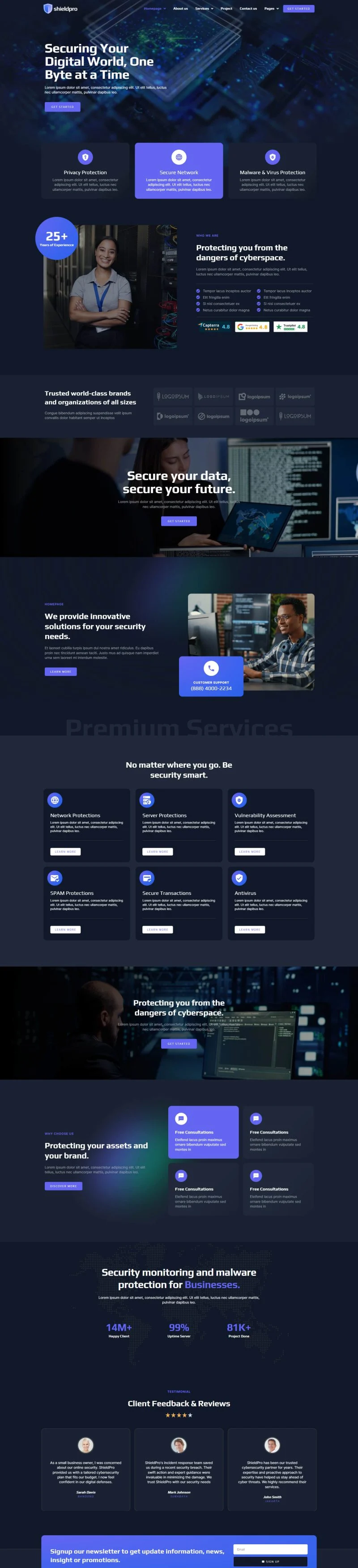 网络安全防护公司Elementor网站模板_一键导入快速建站插图1-WP资源海 IT互联网 Elementor 模板首页预览