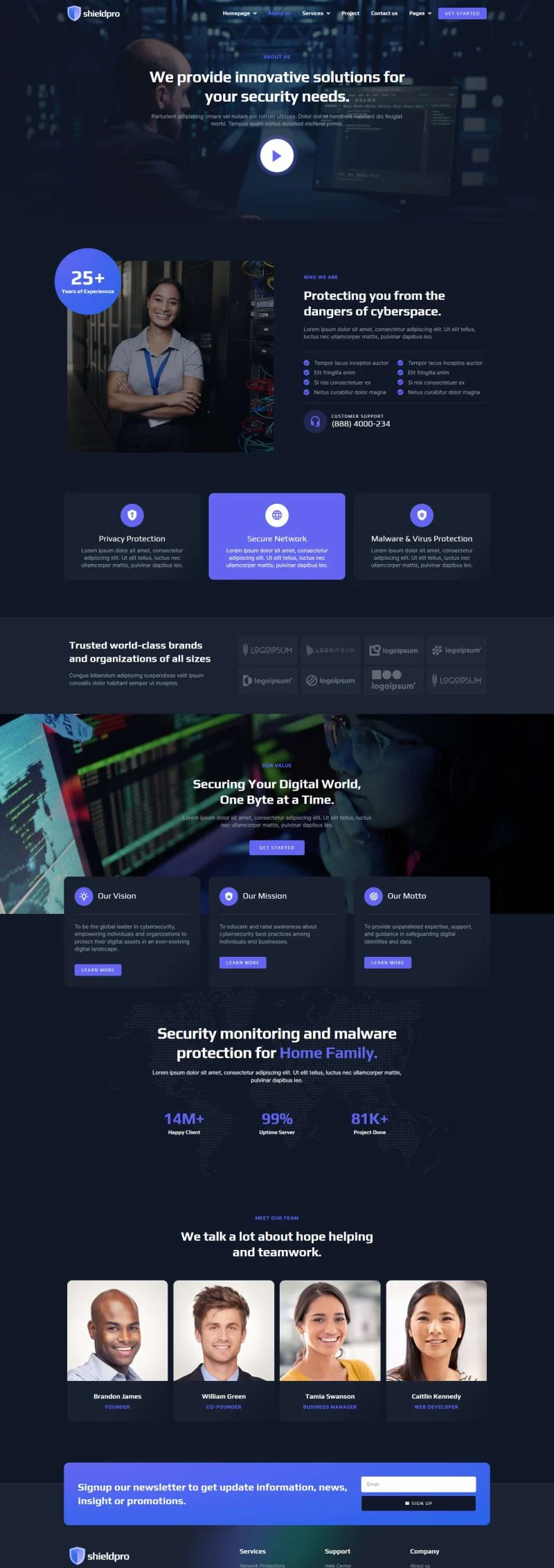 网络安全防护公司Elementor网站模板_一键导入快速建站插图4-WP资源海 IT互联网 Elementor 模板关于我们预览