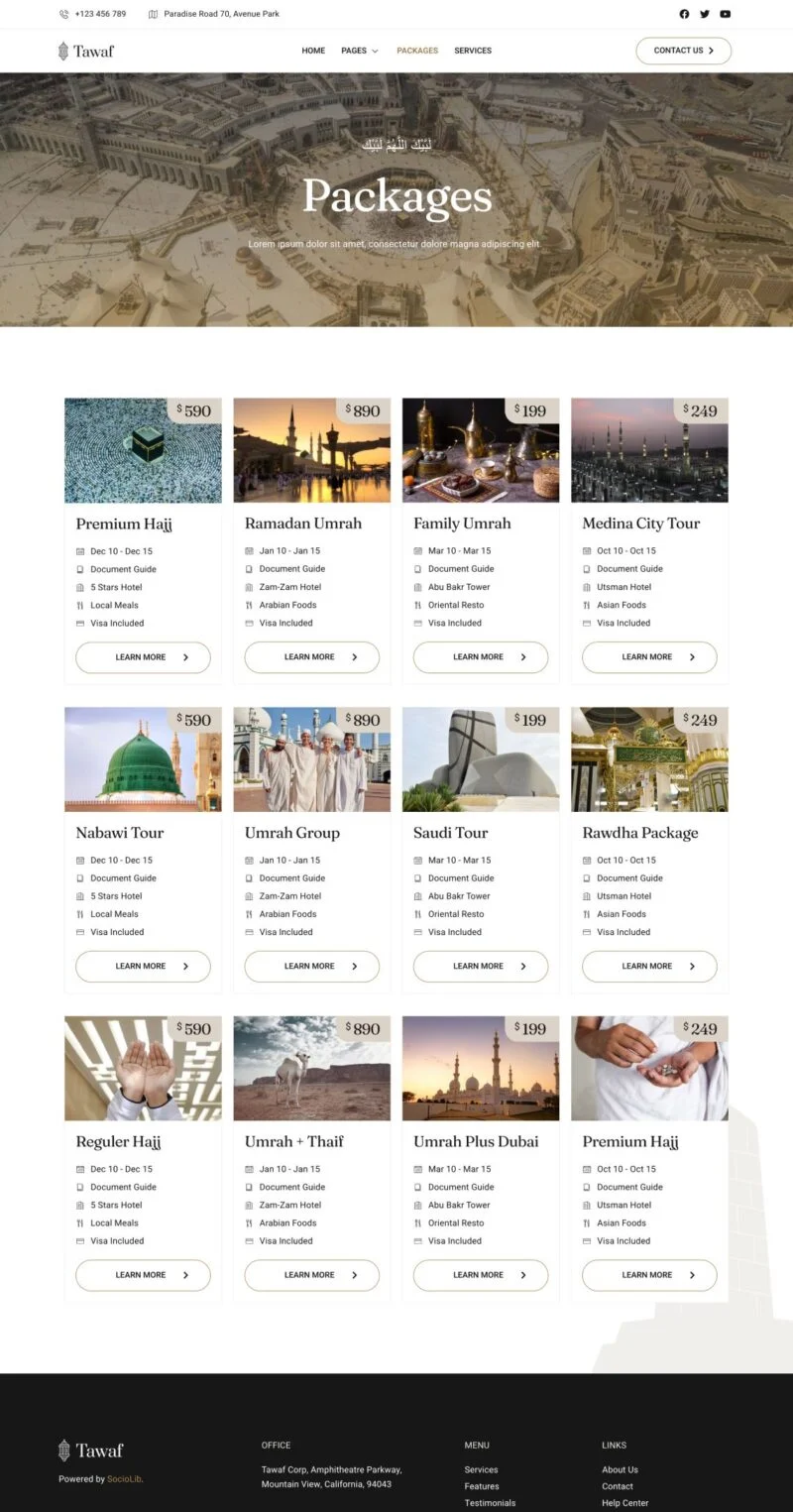 户外/旅行 Elementor 模板套餐页面预览