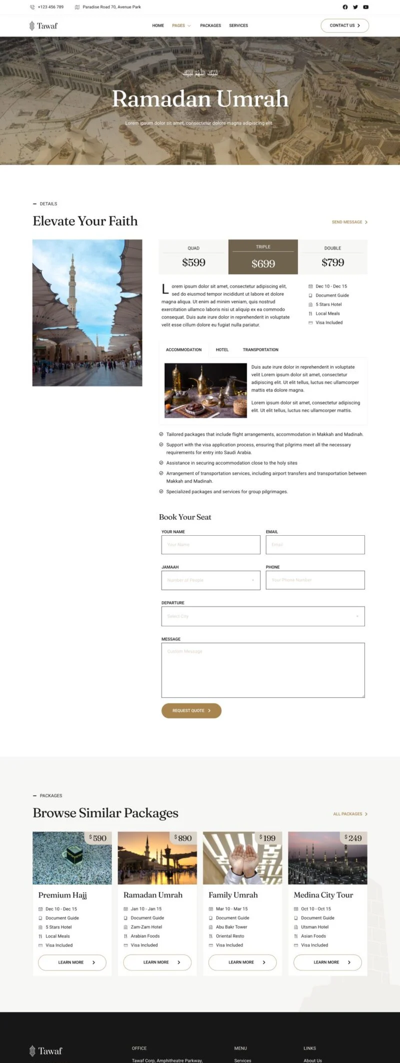 户外/旅行 Elementor 模板单个套餐页面预览