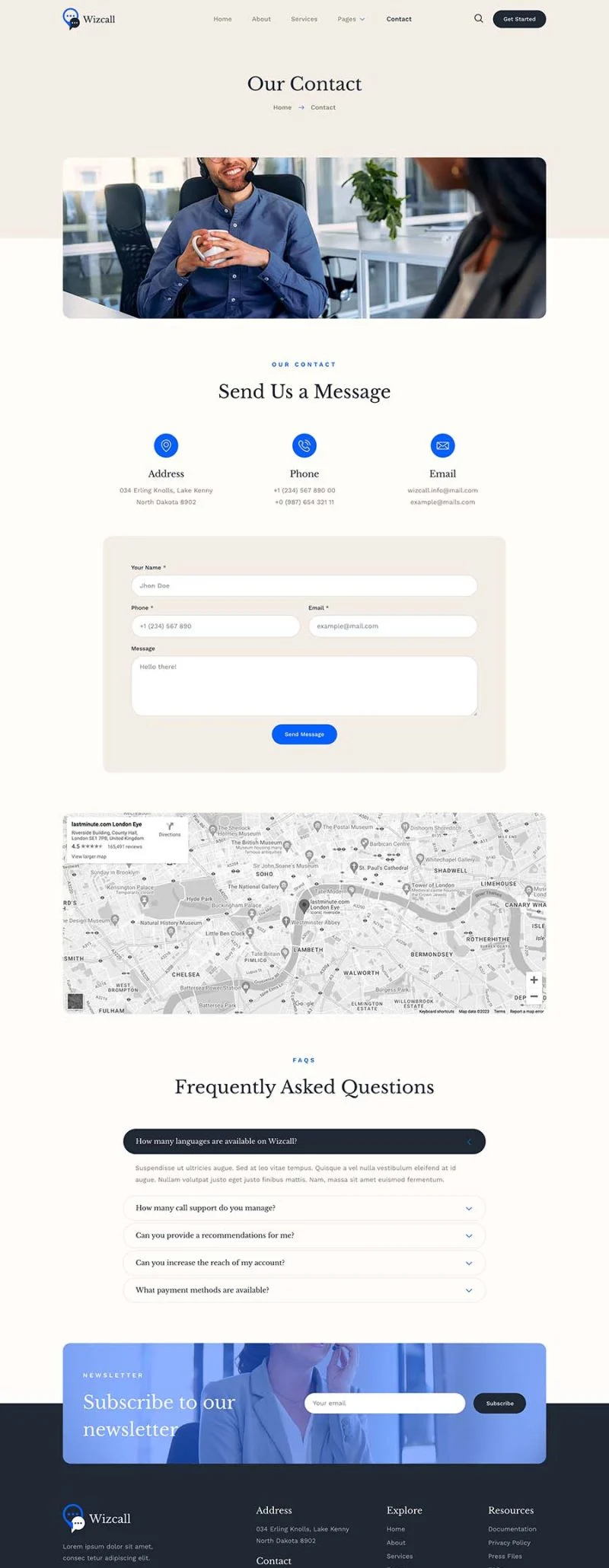 呼叫中心与电话营销公司Elementor网站模板_一键导入快速建站插图5-WP资源海 服务/咨询 Elementor 模板联系页面预览