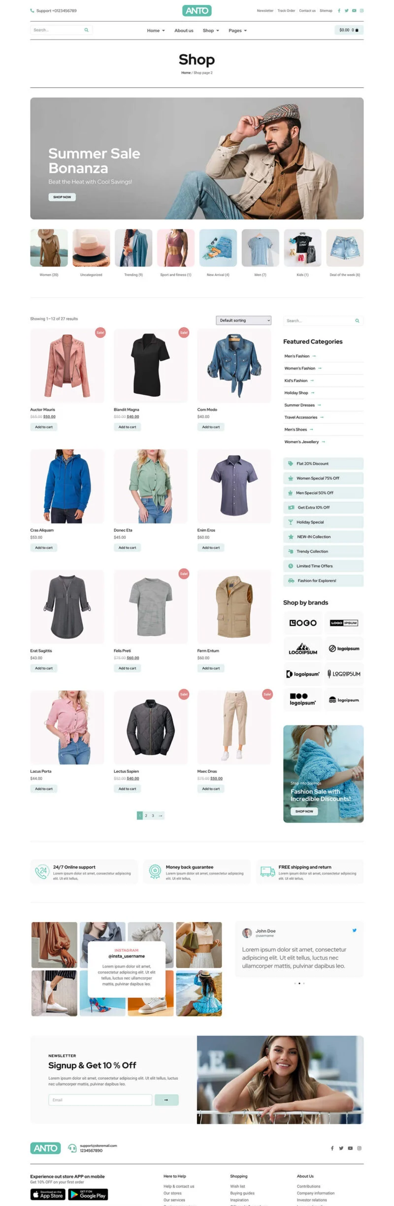 服饰鞋履与饰品电商Elementor网站模板_一键导入快速建站插图1-WP资源海 电商 Elementor 模板商品列表页预览
