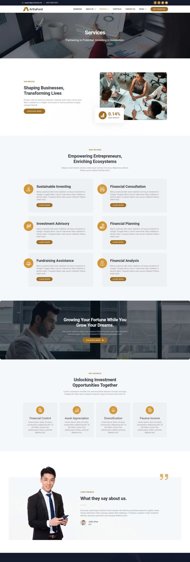金融/投资 Elementor 模板服务页面预览