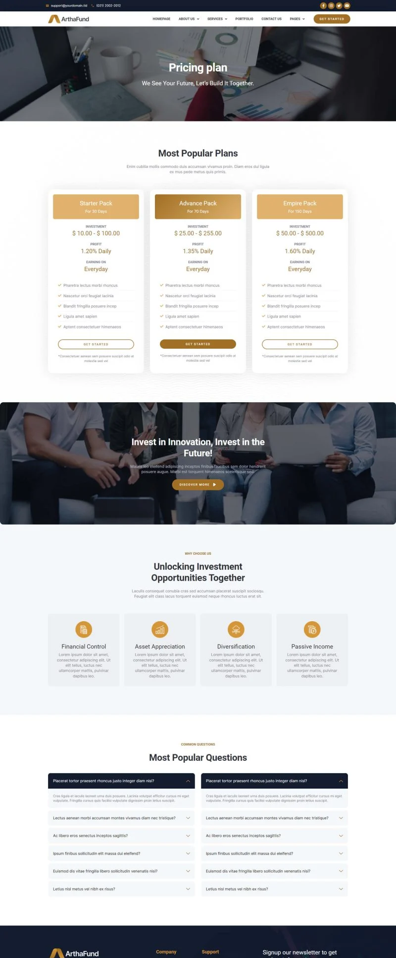 金融/投资 Elementor 模板价格页面预览