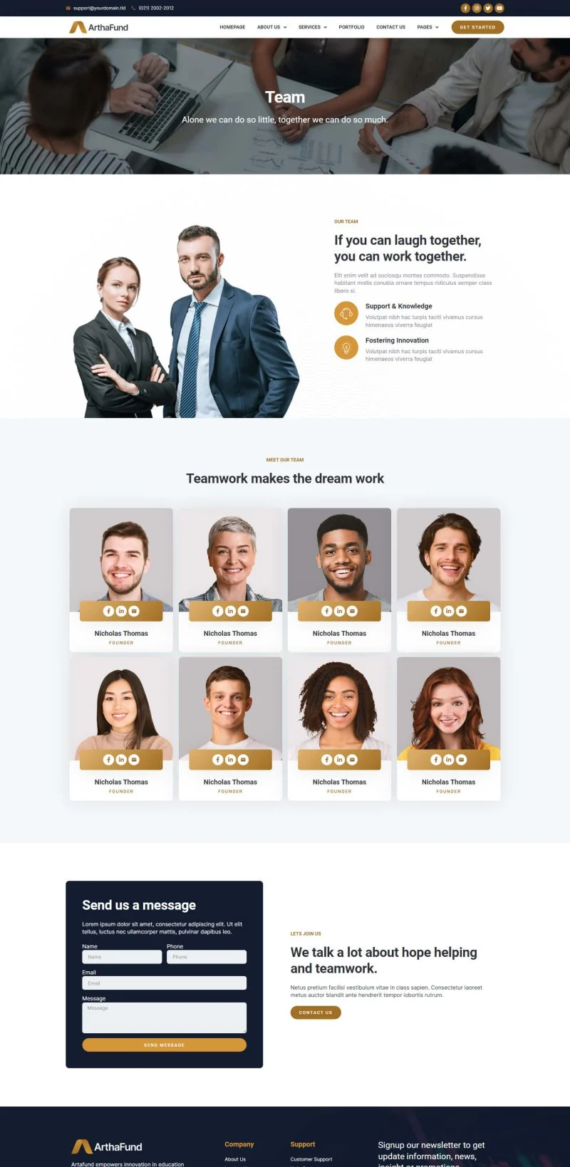金融/投资 Elementor 模板团队页面预览