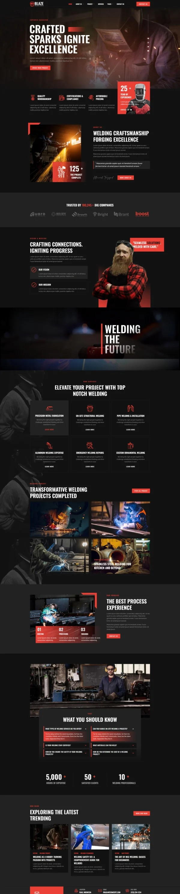 焊接加工与工业制造服务Elementor网站模板_一键导入快速建站插图1-WP资源海 工业/工厂 Elementor 模板首页预览