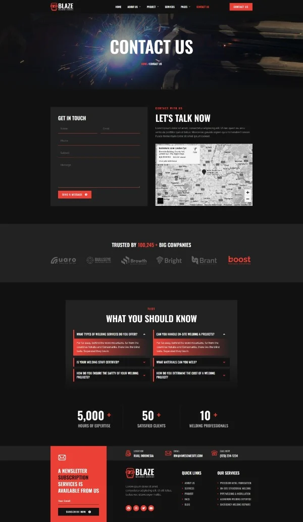 焊接加工与工业制造服务Elementor网站模板_一键导入快速建站插图4-WP资源海 工业/工厂 Elementor 模板联系页面预览