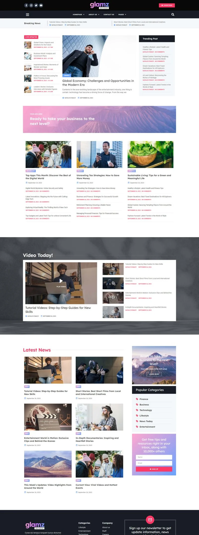 杂志与新闻资讯门户Elementor网站模板_一键导入快速建站插图7-WP资源海 新闻 Elementor 模板新闻首页预览