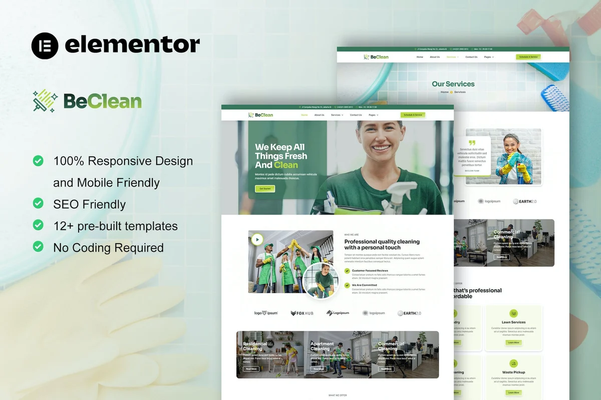 家政保洁公司Elementor网站模板_一键导入快速建站插图-WP资源海 保洁 Elementor 网站模板封面
