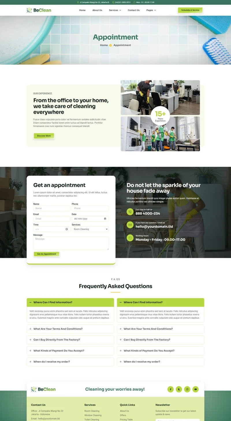 家政保洁公司Elementor网站模板_一键导入快速建站插图6-WP资源海 保洁 Elementor 模板预约页面预览