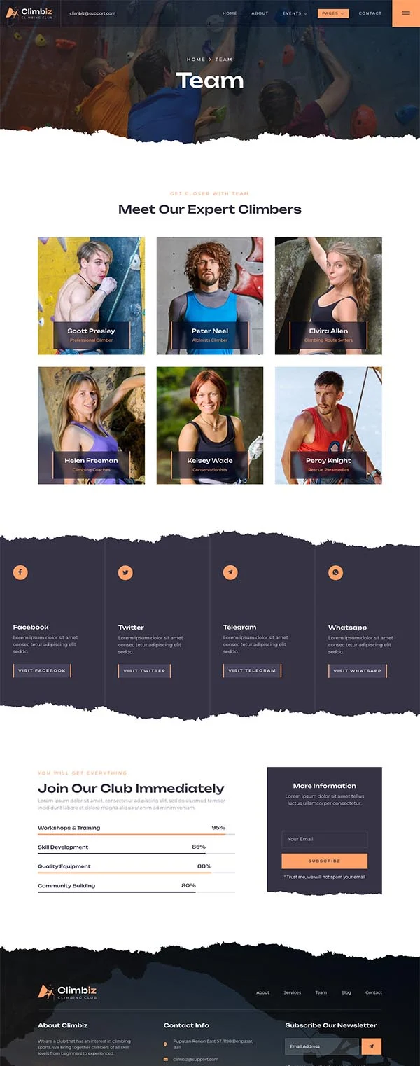 运动/健身 Elementor 模板团队页面预览