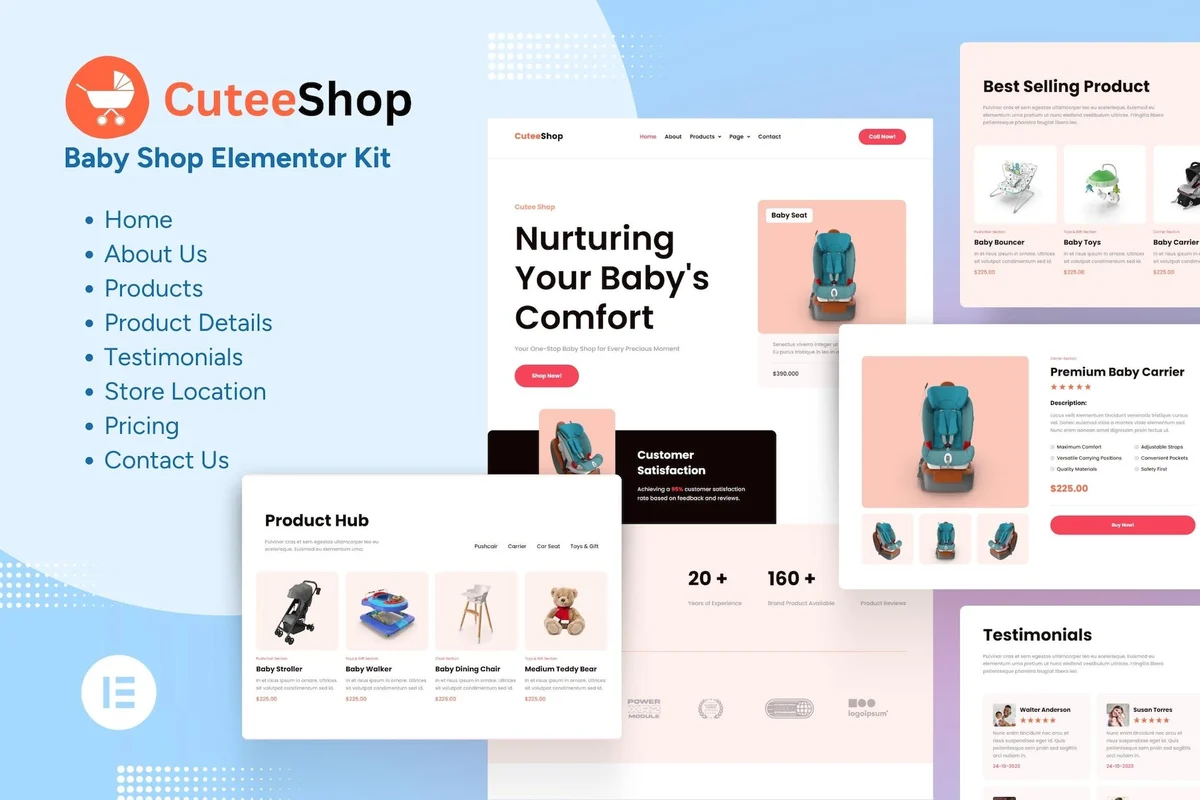 婴童用品电商Elementor网站模板_一键导入快速建站插图-WP资源海 电商 Elementor 网站模板封面