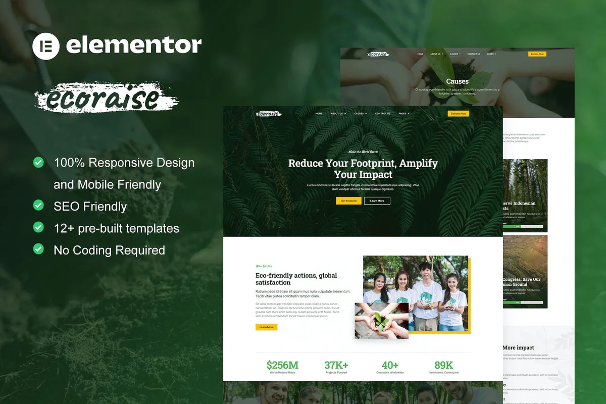 环保慈善机构Elementor网站模板_一键导入快速建站插图-WP资源海 组织/机构 Elementor 网站模板封面