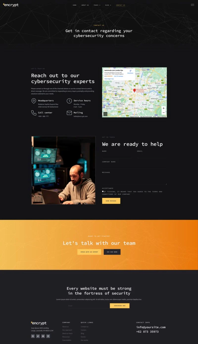 网站安全防护Elementor网站模板_一键导入快速建站插图2-WP资源海 IT互联网 Elementor 模板联系页面预览