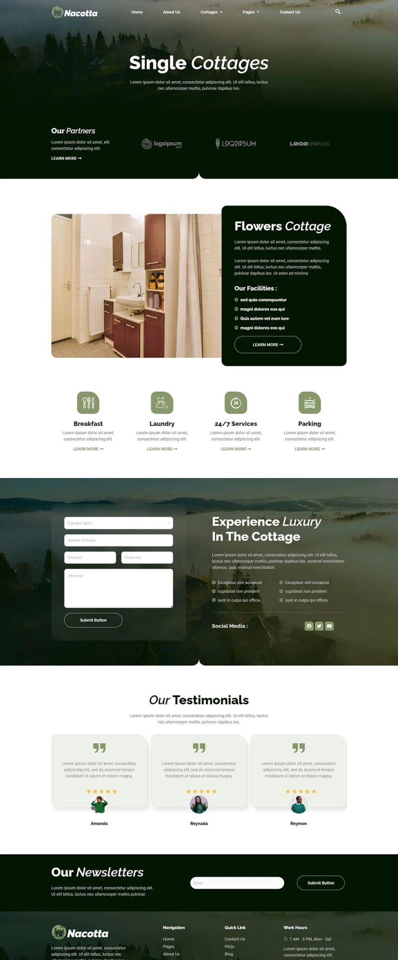 自然乡间小屋与户外度假Elementor网站模板_一键导入快速建站插图4-WP资源海 户外/旅行 Elementor 模板小屋详情预览