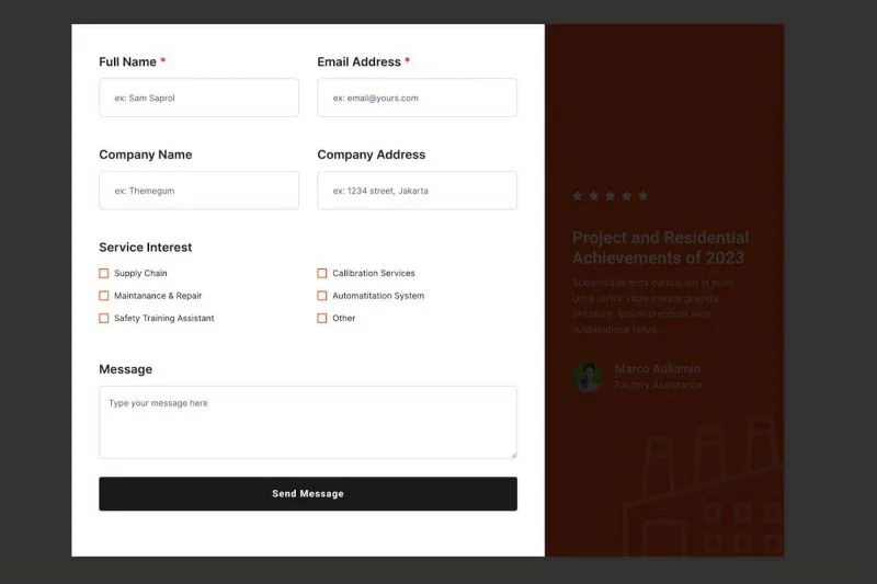 工厂与工业企业Elementor网站模板_一键导入快速建站插图7-WP资源海 工业/工厂 Elementor 模板联系表单预览