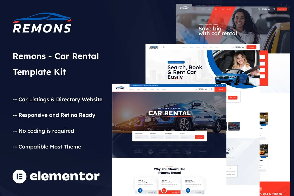 豪华汽车租赁展示Elementor网站模板_一键导入快速建站插图-WP资源海 交通工具 Elementor 网站模板封面