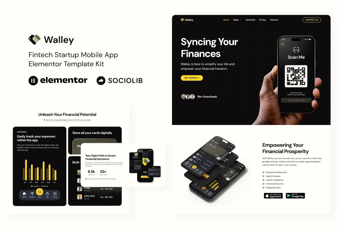 金融科技初创应用Elementor网站模板_一键导入快速建站插图-WP资源海 金融/投资 Elementor 网站模板封面