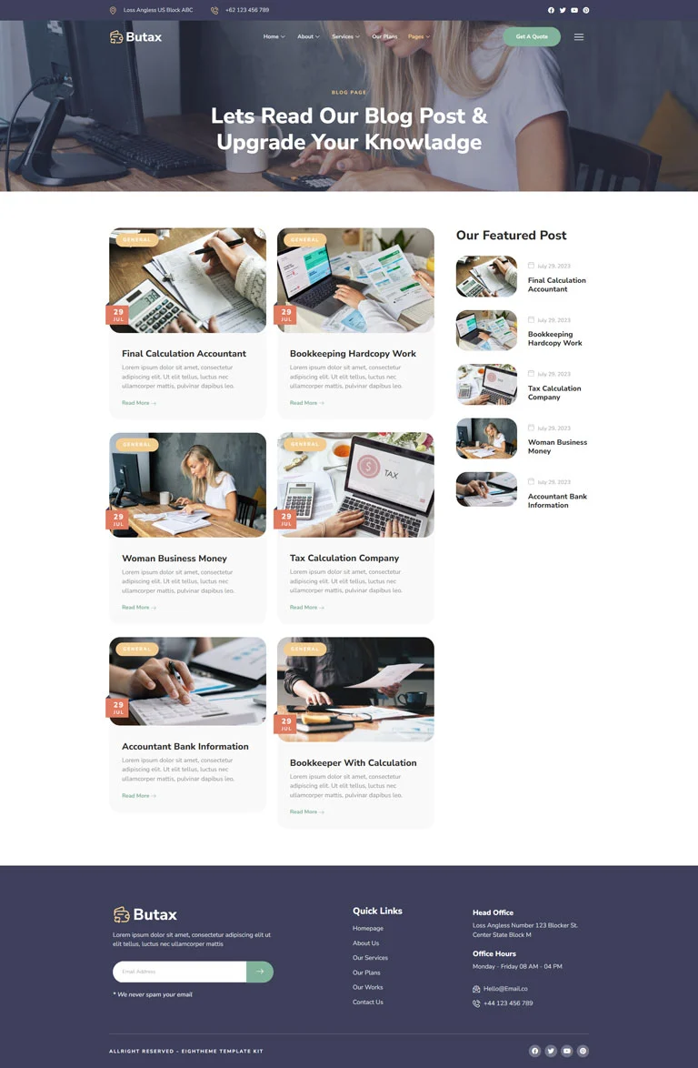 记账报税与财务顾问服务Elementor网站模板_一键导入快速建站插图3-WP资源海 金融/投资 Elementor 模板博客页面预览
