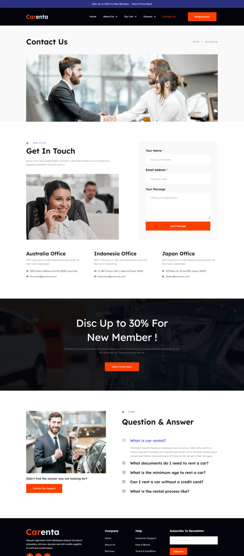 交通工具 Elementor 模板联系页面预览
