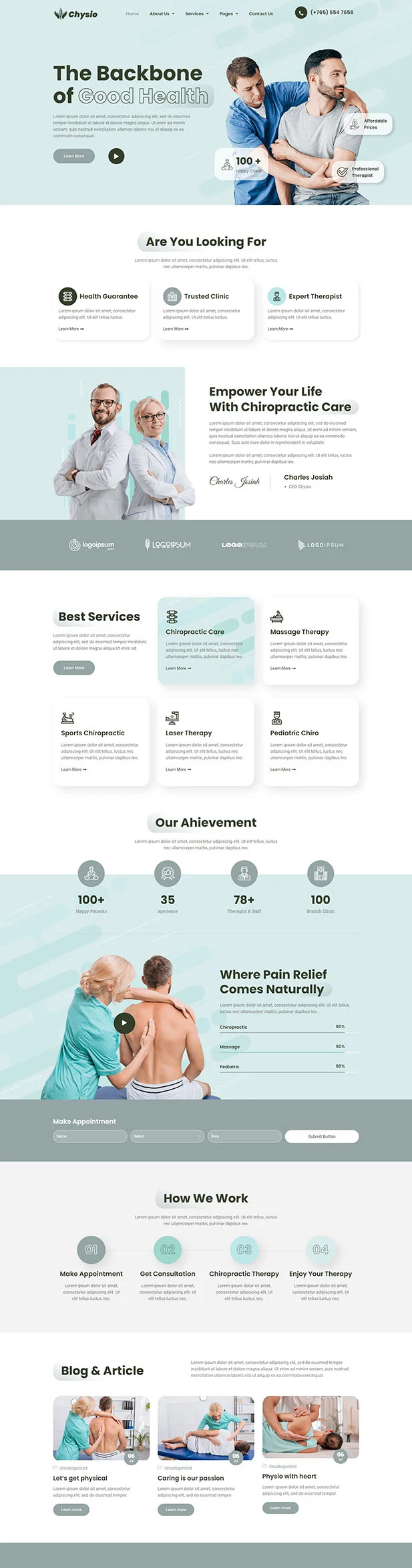 脊柱矫正与物理治疗中心Elementor网站模板_一键导入快速建站插图1-WP资源海 健康/医药 Elementor 模板首页预览