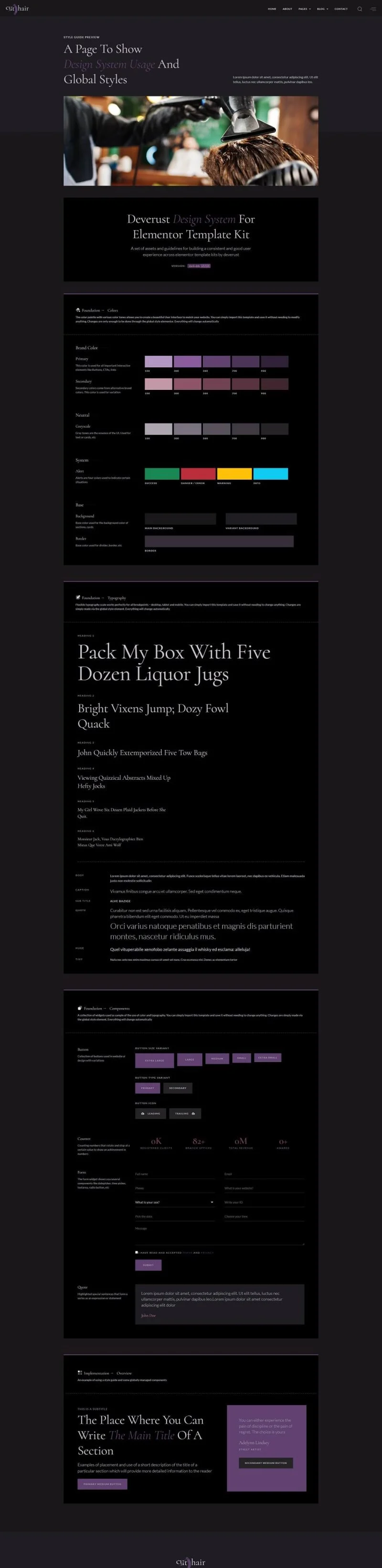 理发店与美发沙龙Elementor网站模板_一键导入快速建站插图4-WP资源海 美容/美发 Elementor 模板样式指南预览预览